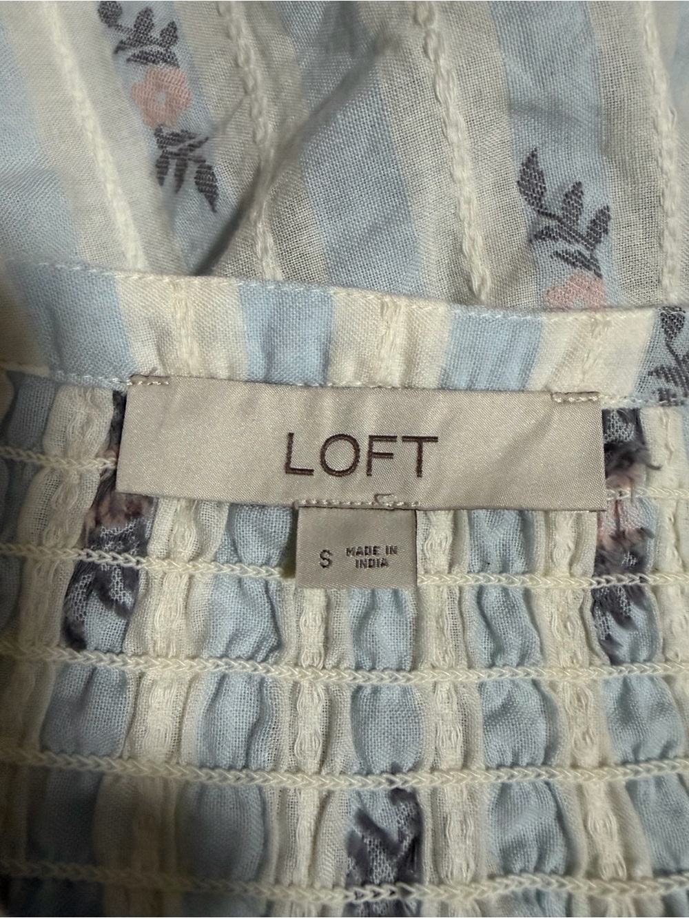 Loft Light Blue Striped Puff-Sleeve Women's Button 100% Cotton Top - Picture 7 of 8